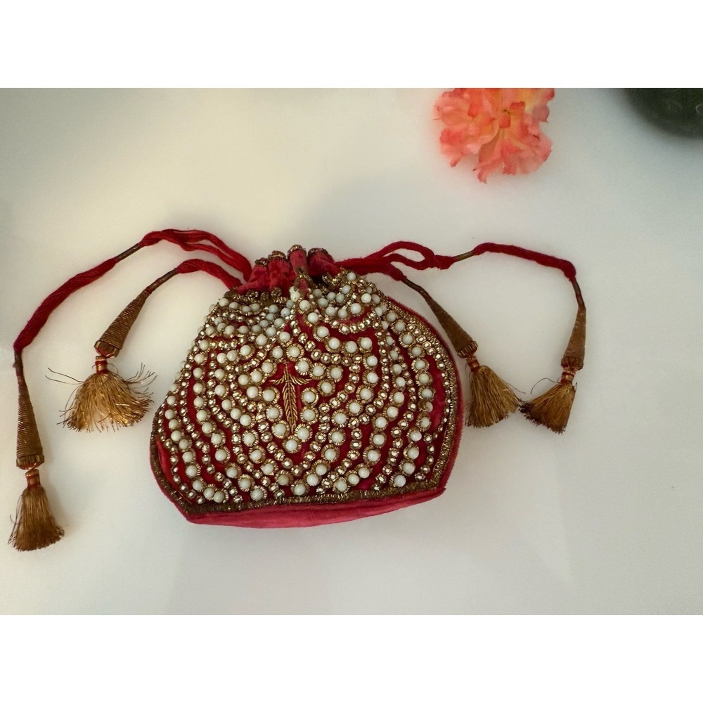 Beaded Vintage Reticule Bag Clutch Pouch Potli Bag Bridal Embroidered Purse 6X5 - Picture 16 of 16